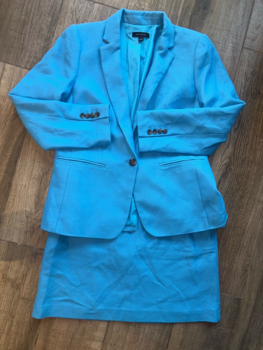 Ann Taylor Bright Turquoise Blue Blazer & Skirt Suit